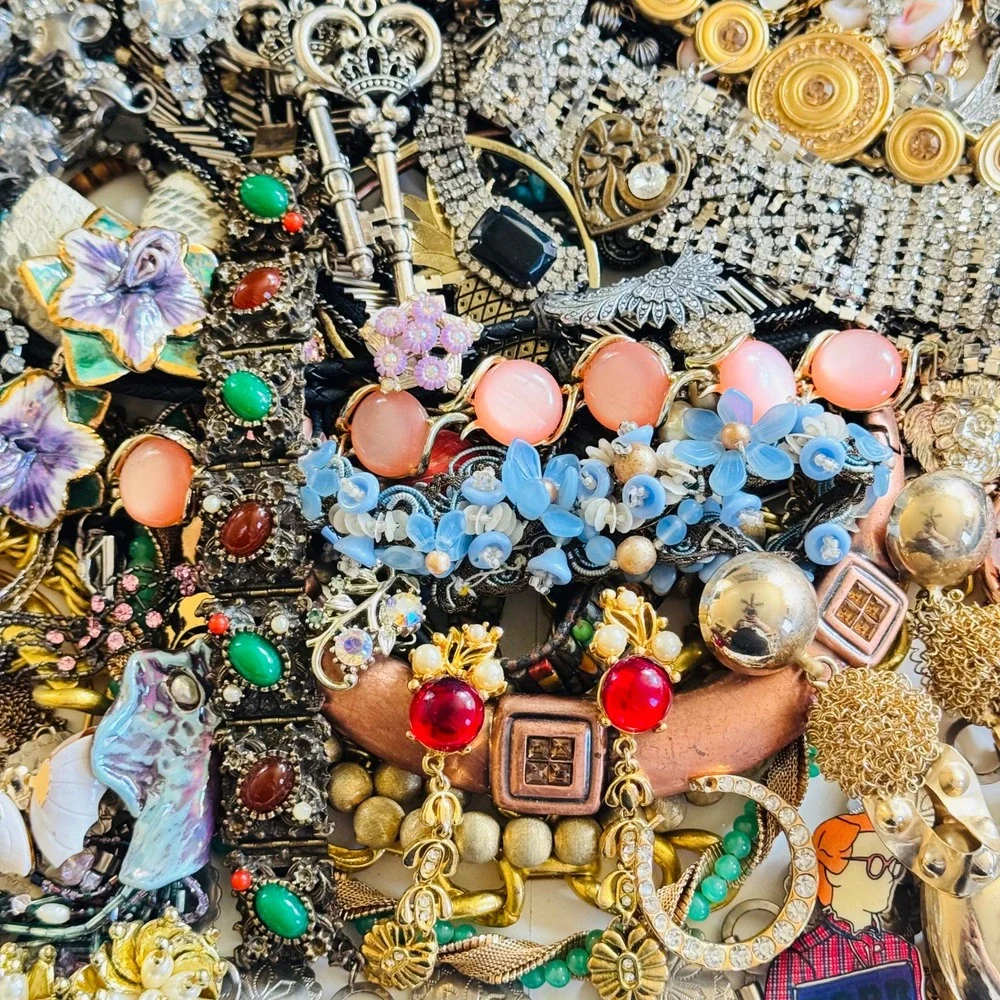 VTG Now Rhinestone Colorful Junk Costume Jewelry Lot Craft Arts As Is 4.5lbs